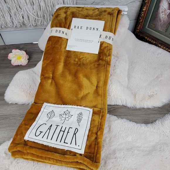 Rae Dunn Plush Throw with GATHER patch - Picture 2 of 9